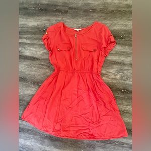 Coral Midi Dress with Bronze Hardware. Size M